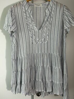 Impressions Striped Tiered V-Neck Flowy Top